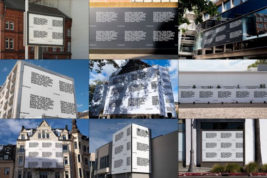 Billboard mockup collection displayed on various urban buildings, ideal for showcasing outdoor advertising designs to potential clients.